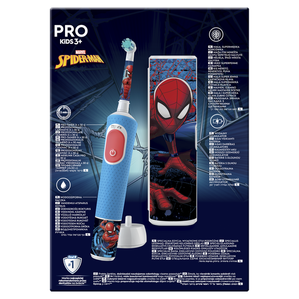 ORAL-B Pro Kids Spiderman su kelioniniu dėklu elektrinis dantų šepetėlis, 1 vnt.