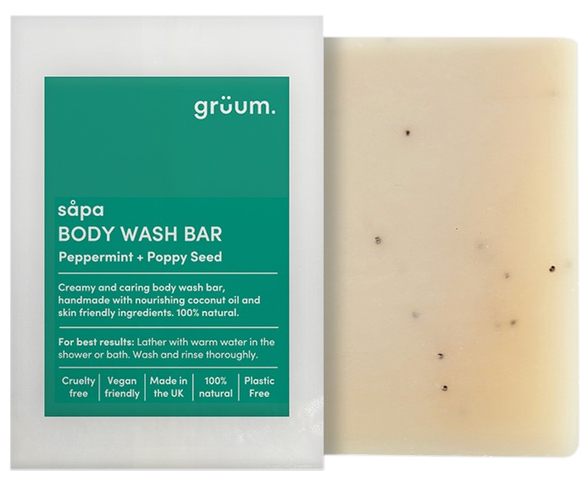 GRUUM Sapa Zero Plastic - Peppermint & Poppy Seed muilas, 95 g