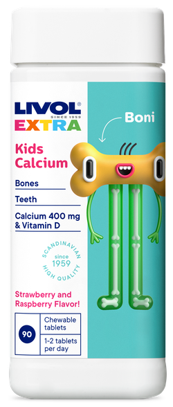 LIVOL  Extra Kids Calcium kramtomosios tabletės, 90 vnt.