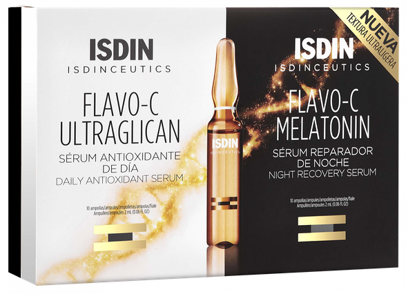 ISDIN Isdinceutics Flavo-C Melatonin + Ultraglican ampulės, 20 vnt.