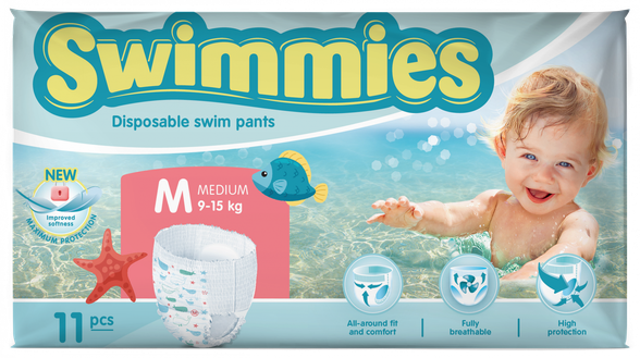 MOLTEX Swimmies M (9-15 kg) sauskelnės-kelnaitės, 11 vnt.