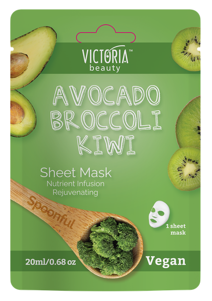 VICTORIA BEAUTY Spoonful Avocado, Broccoli, Kiwi lakštinė veido kaukė, 1 vnt.