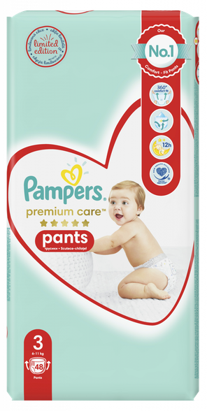 PAMPERS Premium Care 3 (6-11 kg) sauskelnės-kelnaitės, 48 vnt.