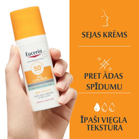 EUCERIN Sun Oil Control Dry Touch SPF 50+ apsauginis kremas nuo saulės, 50 ml