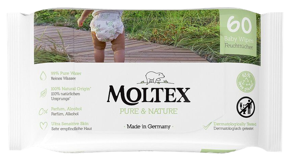 MOLTEX Pure & Nature drėgnos servetėlės, 60 vnt.