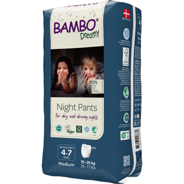 BAMBO Nature Dreamy Night Pants, 4-7 years, 15-35 kg sauskelnės-kelnaitės, 10 vnt.