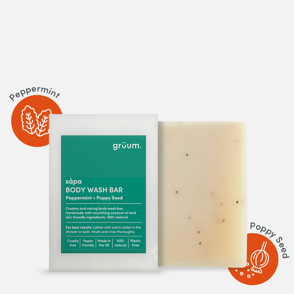 GRUUM Sapa Zero Plastic - Peppermint & Poppy Seed muilas, 95 g