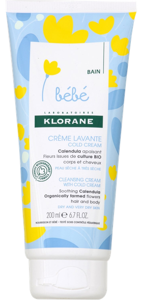 KLORANE Bebe Cleansing Cream with Cold Cream valomasis kremas, 200 ml