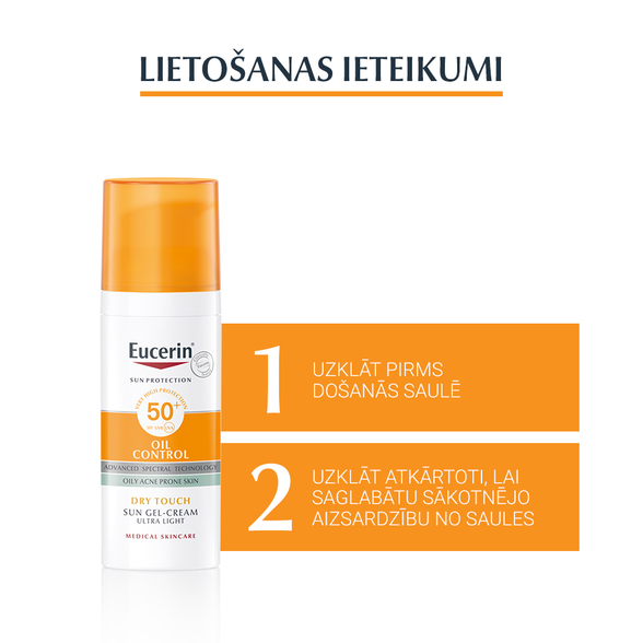 EUCERIN Sun Oil Control Dry Touch SPF 50+ apsauginis kremas nuo saulės, 50 ml