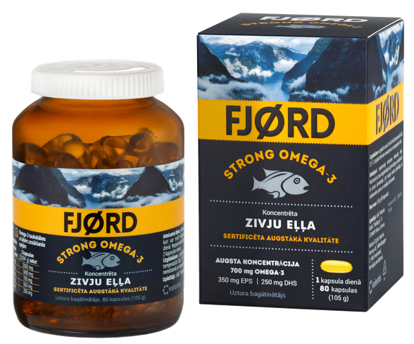 FJORD STRONG Omega-3 žuvų taukai kapsulės, 80 vnt.