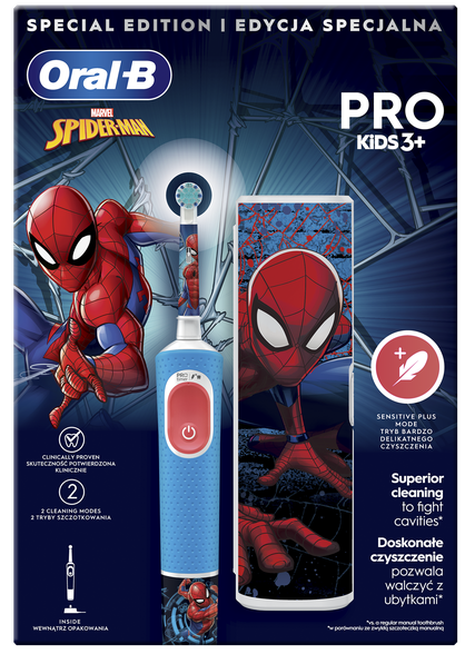 ORAL-B Pro Kids Spiderman su kelioniniu dėklu elektrinis dantų šepetėlis, 1 vnt.