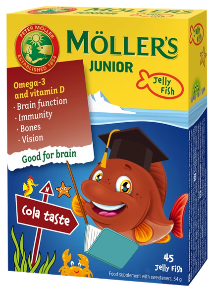 MOLLERS Moller Junior (cola flavor) guminukai-žuvytės, 45 vnt.