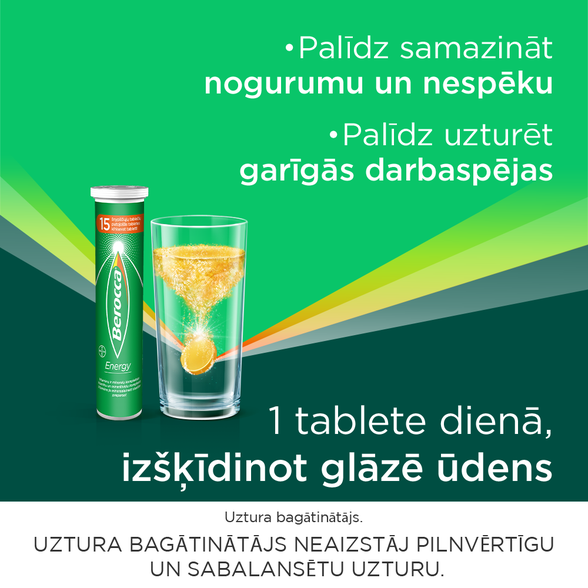 BEROCCA Energy putojančios tabletės, 15 vnt.