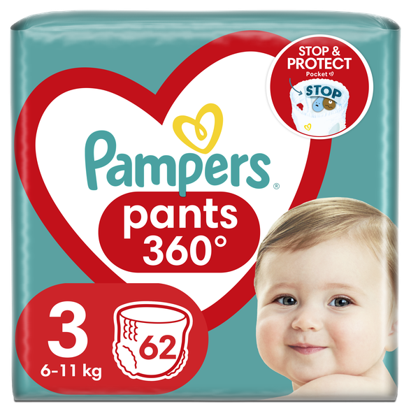 PAMPERS Pants 3, 6-11 kg sauskelnės, 62 vnt.