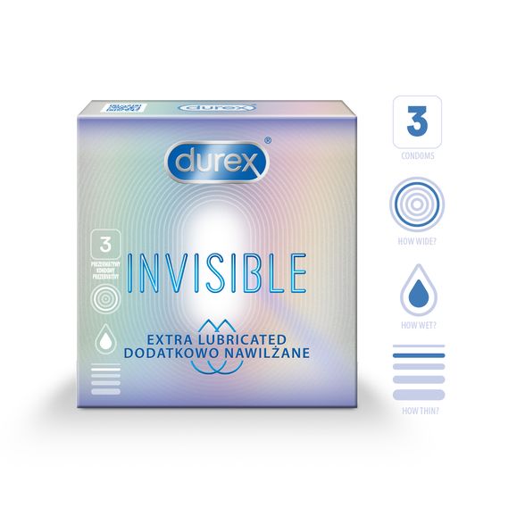 DUREX Invisible Extra Lubricated prezervatyvai, 3 vnt.