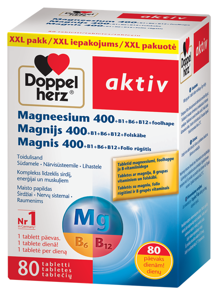 DOPPELHERZ Activ Magneesium 400 tabletės, 80 vnt.