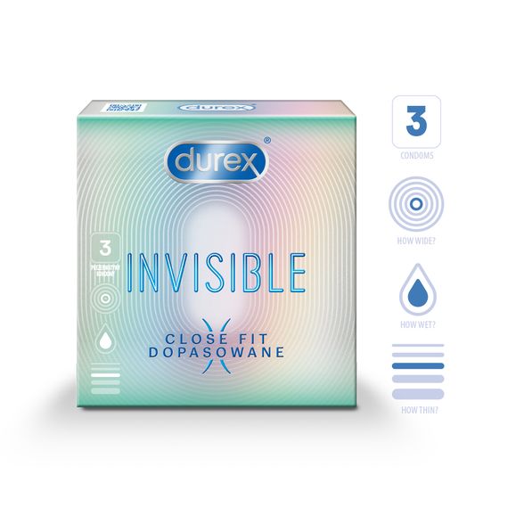 DUREX Invisible Close Fit prezervatyvai, 3 vnt.