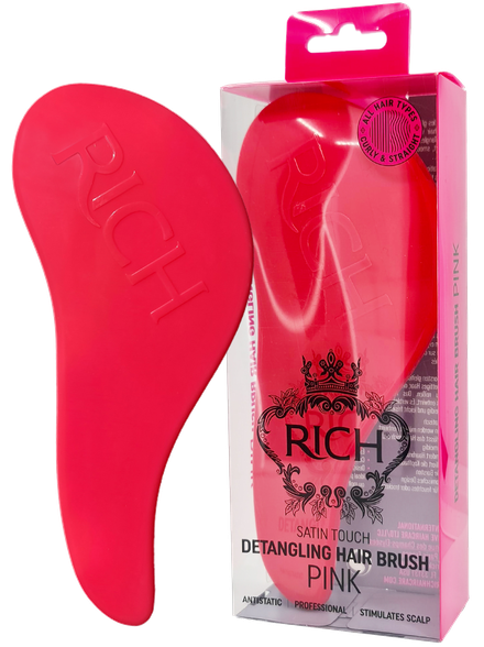 RICH Pure Luxury Satin Touch Detangling Pink plaukų šepetys, 1 vnt.