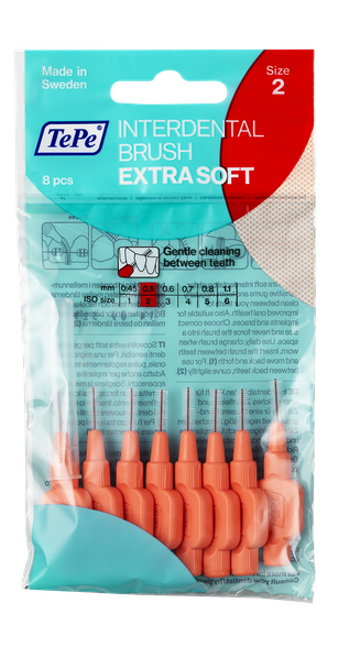 TEPE Extra Soft  Size 2 0.5 mm tarpdančių šepetėlis, 8 vnt.