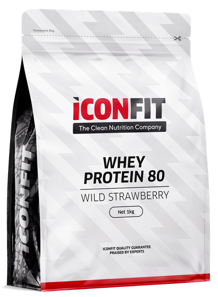 ICONFIT Whey Protein 80 - Wild Strawberry milteliai, 1000 g