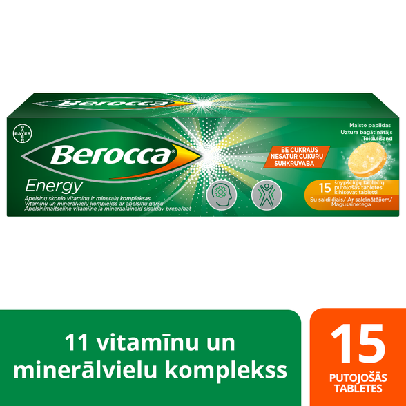 BEROCCA Energy putojančios tabletės, 15 vnt.