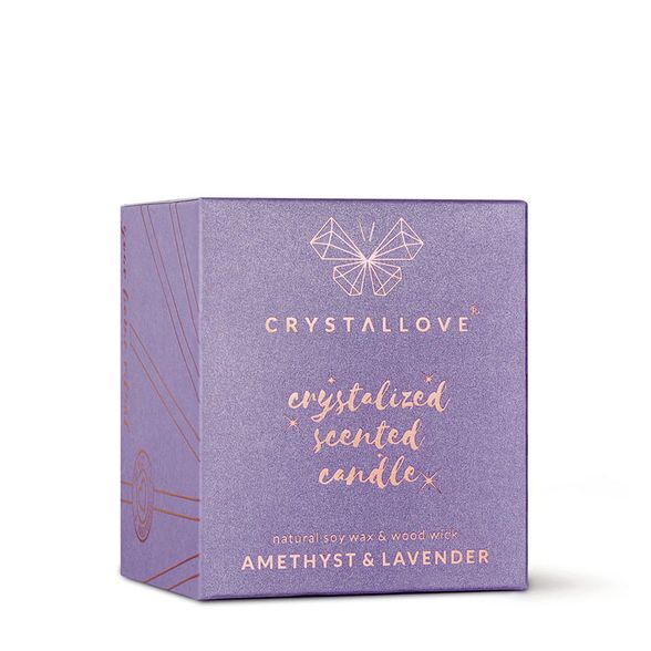 CRYSTALLOVE Amethyst & lavender kvepianti žvakė, 1 vnt.