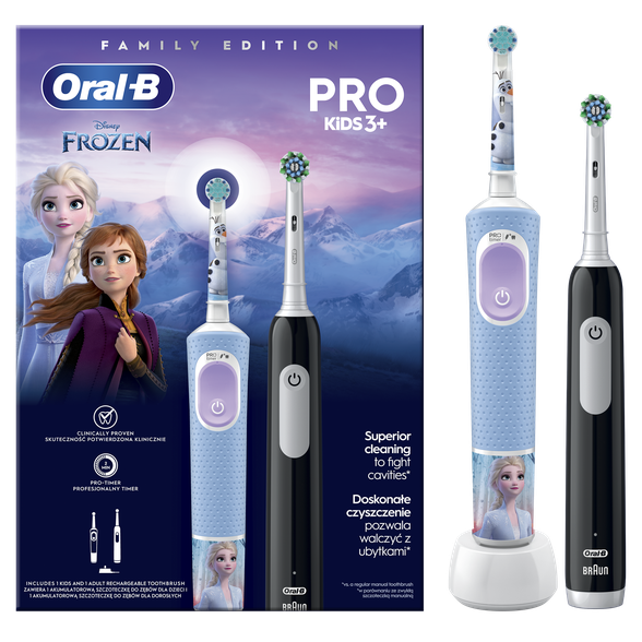 ORAL-B Vitality PRO + Frozen Pro Kids 3+ elektrinis dantų šepetėlis, 2 vnt.