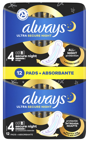 ALWAYS  Ultra Secure Night higieniniai paketai, 12 vnt.