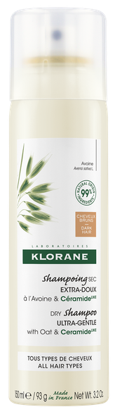 KLORANE Oat&Ceramide (rudiems, tamsiems plaukams) sausas šampūnas, 150 ml