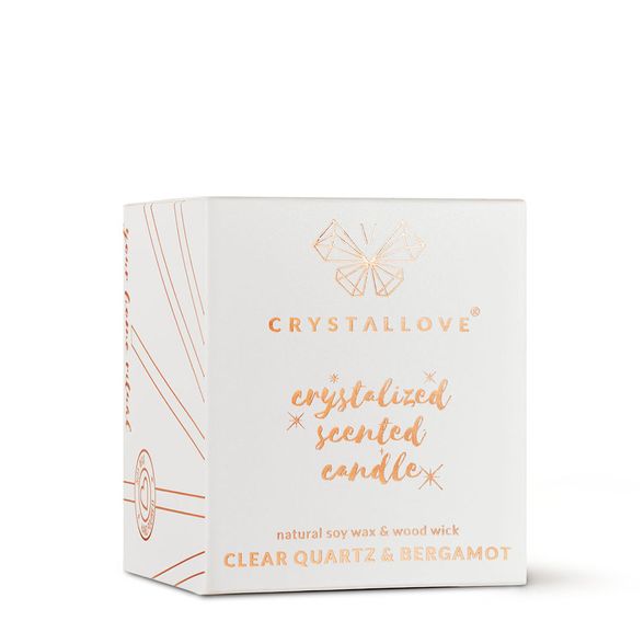 CRYSTALLOVE Clear Quartz & Bergamot Candle kvepianti žvakė, 1 vnt.