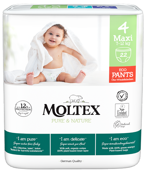 MOLTEX Pure & Nature 4 Maxi sauskelnės-kelnaitės, 22 vnt.