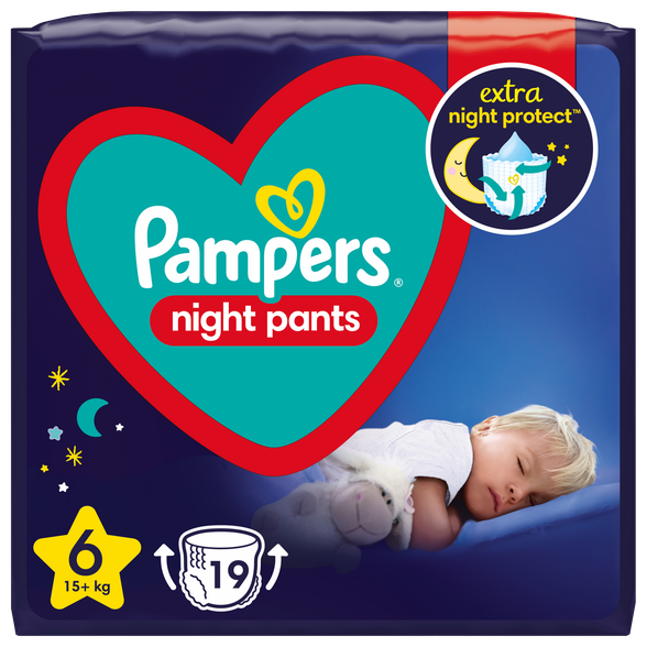 PAMPERS Night 6 (15+ kg) sauskelnės-kelnaitės, 19 vnt.