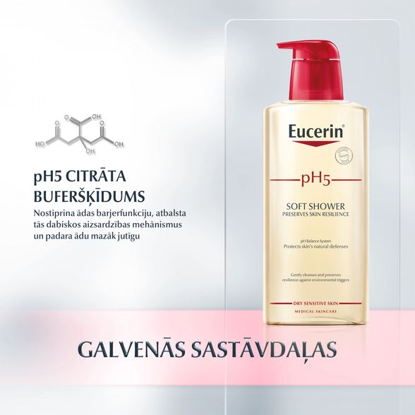 EUCERIN pH5 sausai, jautriai odai švelnus  dušo gelis, 400 ml