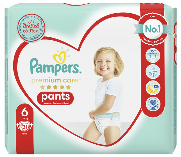 PAMPERS Premium Care 6 (15+ kg) sauskelnės-kelnaitės, 31 vnt.