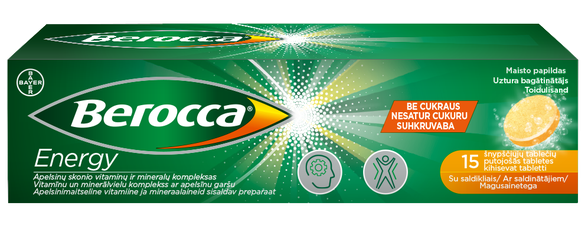 BEROCCA Energy putojančios tabletės, 15 vnt.