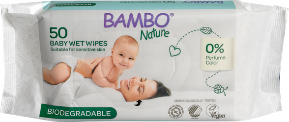 BAMBO Nature Biodegradable drėgnos servetėlės, 50 vnt.