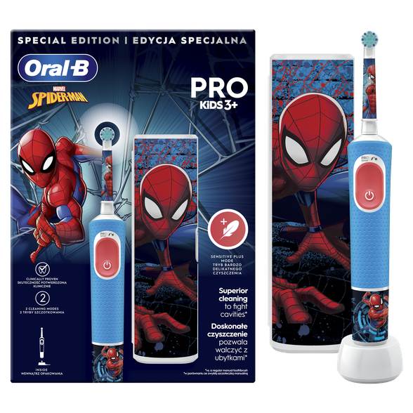 ORAL-B Pro Kids Spiderman su kelioniniu dėklu elektrinis dantų šepetėlis, 1 vnt.