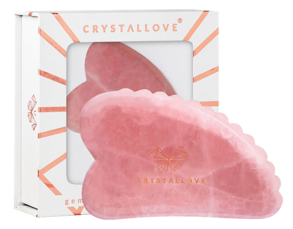 CRYSTALLOVE 3D Rose Quartz Gua Sha masažo plokštelė, 1 vnt.