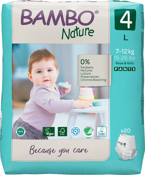 BAMBO Nature L-4, 7-14 kg sauskelnės-kelnaitės, 20 vnt.