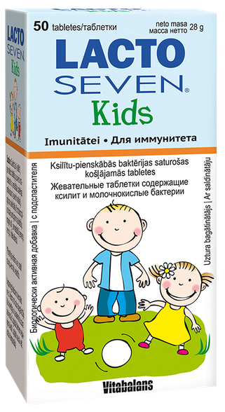 LACTO SEVEN Kids kramtomosios tabletės, 50 vnt.