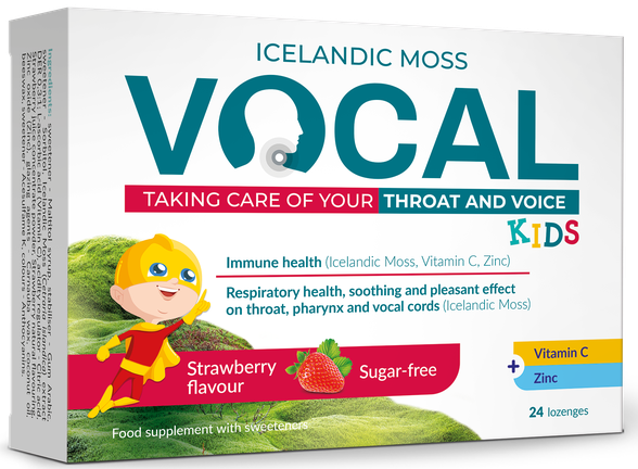 VOCAL  KIDS braškių skonio kramtomosios pastilės, 24 vnt.