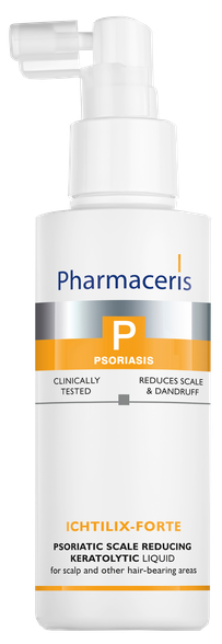 PHARMACERIS P Psoriasis Ichtilix-Forte Keratolytic Liquid Psoriatic Scale Reducing sprendimas, 125 ml