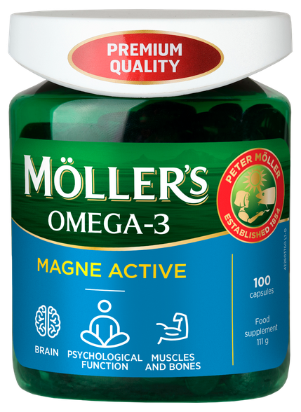 MOLLERS Omega 3 Magne Active minkštos gelio kapsulės, 100 vnt.