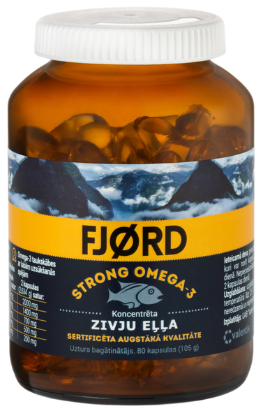 FJORD STRONG Omega-3 žuvų taukai kapsulės, 80 vnt.