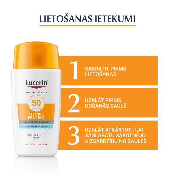 EUCERIN Sun Hydro Protect SPF 50+ ypač lengvas nuo saulės skystis, 50 ml