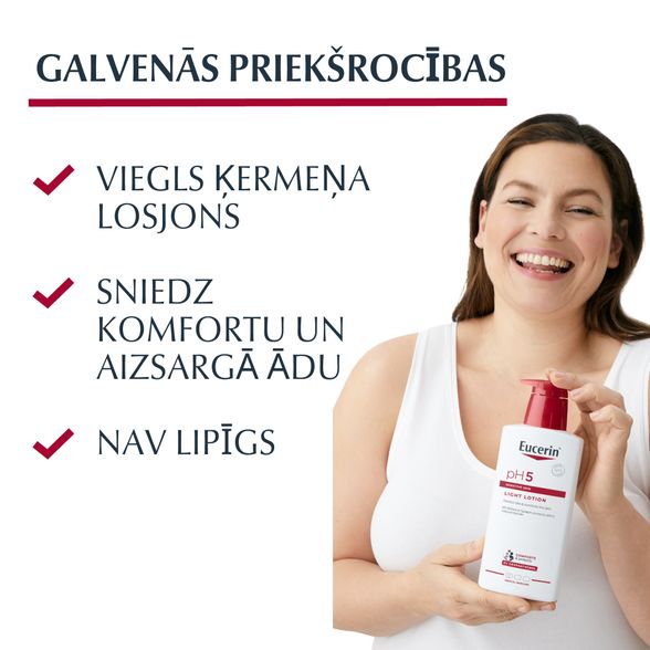 EUCERIN pH5 sausai, jautriai odai lengvas  losjonas, 400 ml