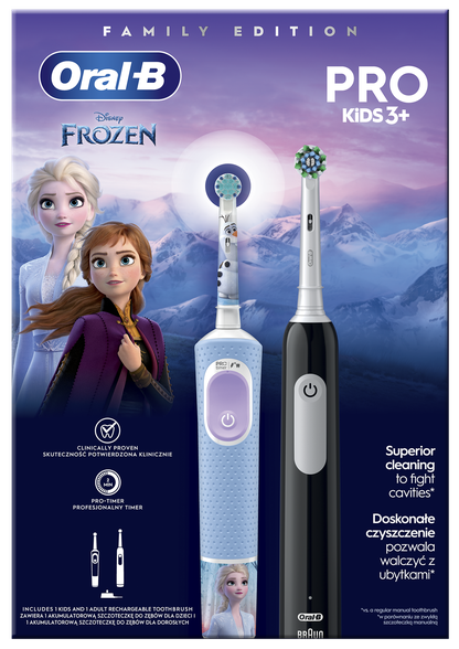 ORAL-B Vitality PRO + Frozen Pro Kids 3+ elektrinis dantų šepetėlis, 2 vnt.