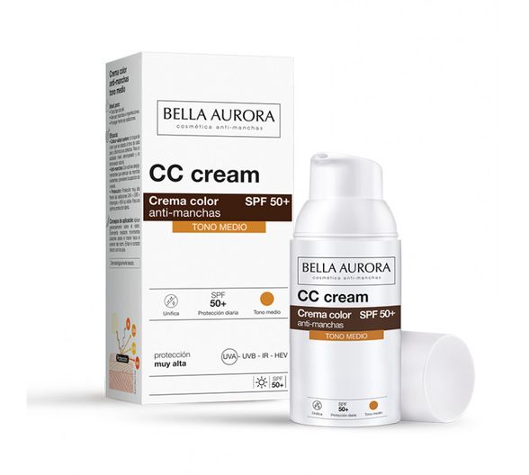 BELLA AURORA Anti-Dark Spots CC Cream SPF50+ Medium veido kremas, 30 ml