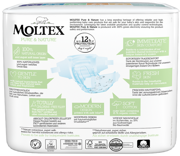 MOLTEX Pure & Nature 1 NB sauskelnės, 22 vnt.