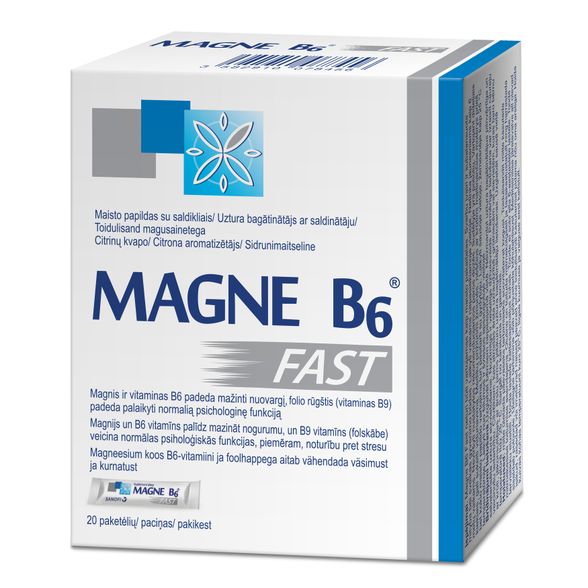 MAGNE B6 Fast  (Magnijs) 150 mg/0,7 mg paketėliai, 20 vnt.